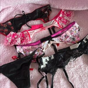 Victoria's Secret Multiple Colored Garters, Thong & Sheer T-Shirt